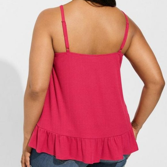 ❤️NWT VINTAGE TORRID CAMI - HOT PINK EYELET SWING TANK - BUTTON DETAIL FLOWY - Picture 2 of 13